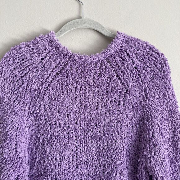 Free People Purple Sand Dune Bell Sleeve Sweater Large Cotton Blend V-neck Boho - Picture 7 of 9